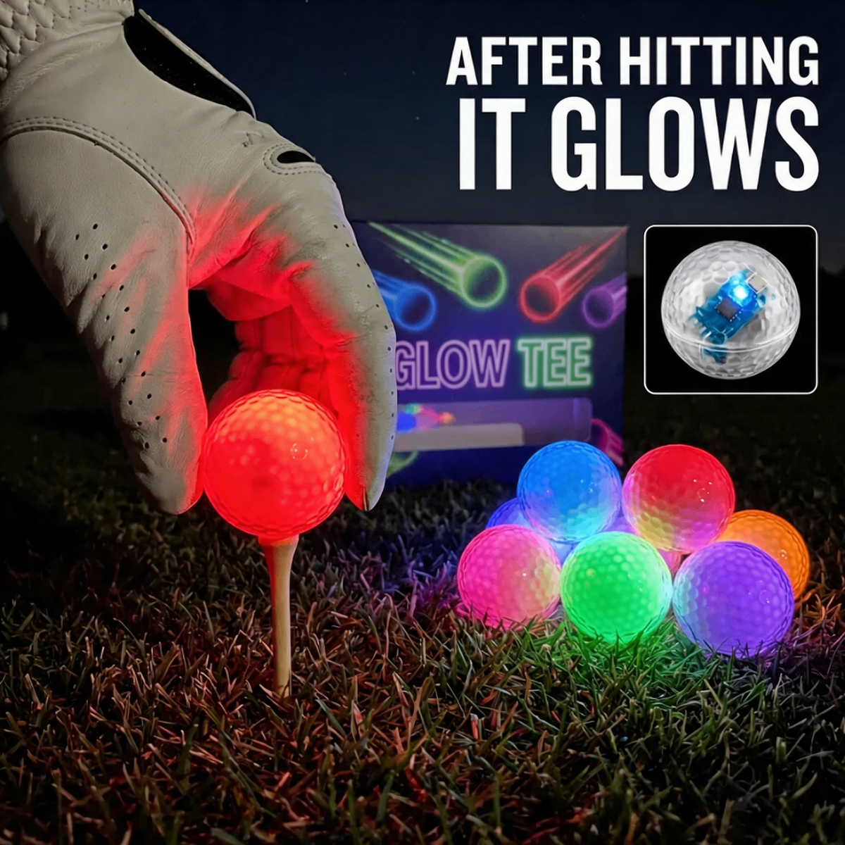 GlowTee LED Golf Balls - 6-Pack - lights up after hitting
