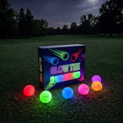 GlowTee LED Golf Balls - 6-Pack - box on night fairway