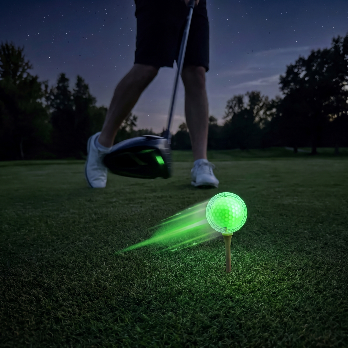 Driver swing with a GlowTee ball